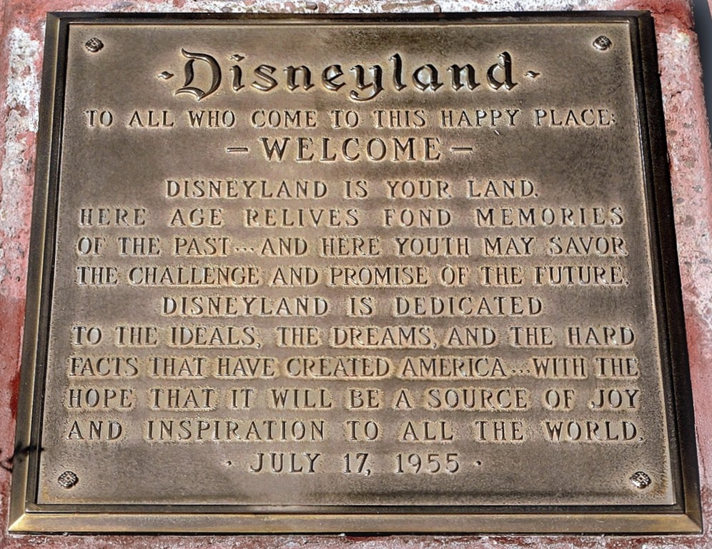 Disneyland dedication plaque