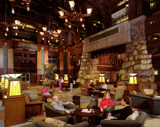 GRAND LOBBY -- Capturing the spirit of early California through inspiring design and daring architecture, Disney's Grand Californian Hotel and Spa is a deluxe resort hotel property, offering a premium option for business or pleasure visits to the Disneyland Resort. This AAA Four-Diamond hotel is the first Disney resort hotel in the world to be located inside a theme park-Disney's California Adventure Park-making stays at the deluxe hotel a uniquely themed experience.